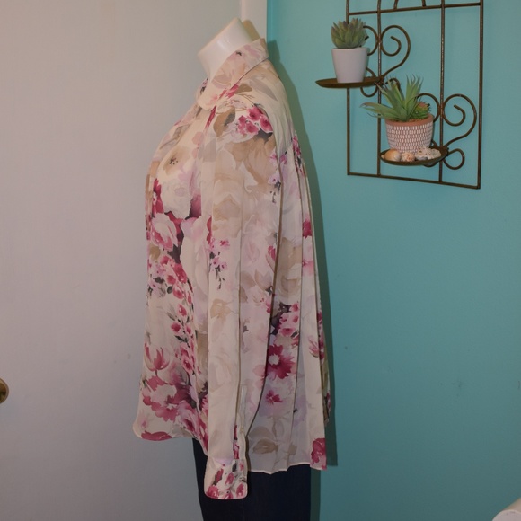 Chaps Ralph Women's Shirt Semi Sheer Back Pleated - Picture 4 of 6